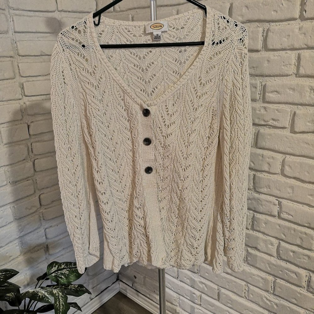 Talbots Ladies Size Medium Button Closure Beige Long Sleeve Cardigan